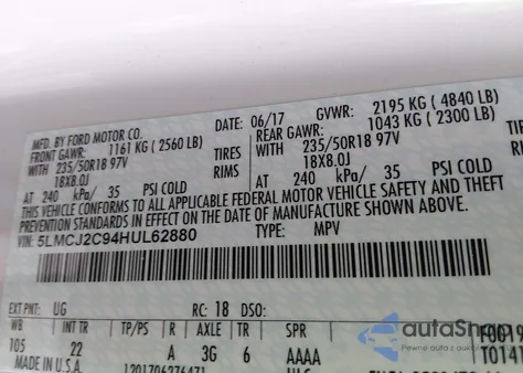 2017 Lincoln Mkc Select from USA, damaged, VIN 5LMCJ2C94HUL62880